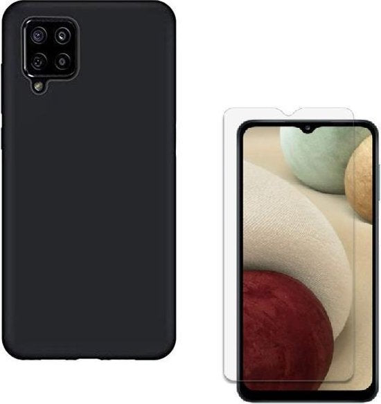 Samsung Galaxy A12 Hoesjes – Liquid Siliconen Backcover – Soft Touch Flexibel – Inclusief Screenprotector – Zwart-Ilumina Benelux