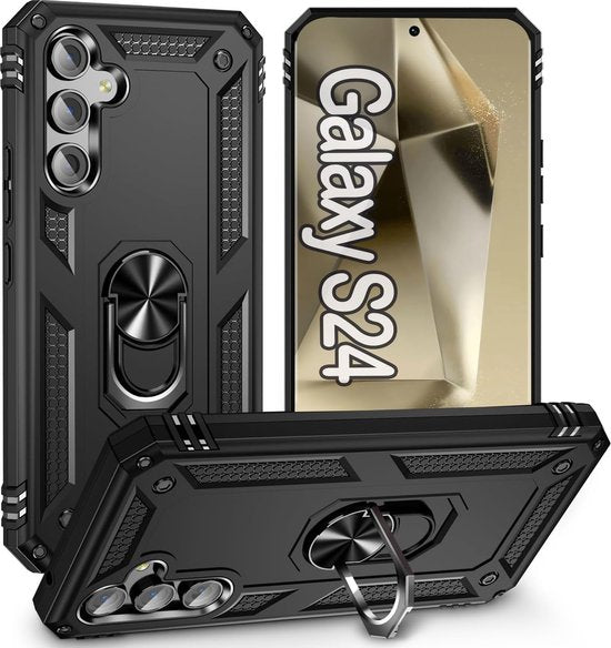 Anti-Shock Hybrid Ring Armor Hoesje Geschikt voor: Samsung Galaxy S24 / Samsung Galaxy S25 - Zwart