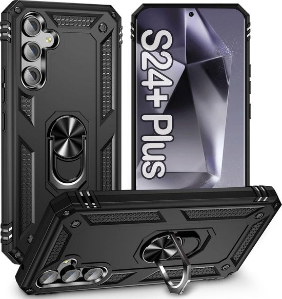 Anti-Shock Hybrid Ring Armor Hoesje Geschikt voor: Samsung Galaxy S24 Plus / Samsung Galaxy S25 Plus - Zwart
