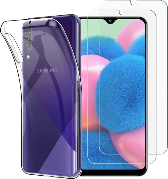 Samsung Galaxy A30S Hoesjes – Transparante Siliconen Backcover – Inclusief 2x Screenprotector Gehard Glas – Anti-kras-Ilumina Benelux
