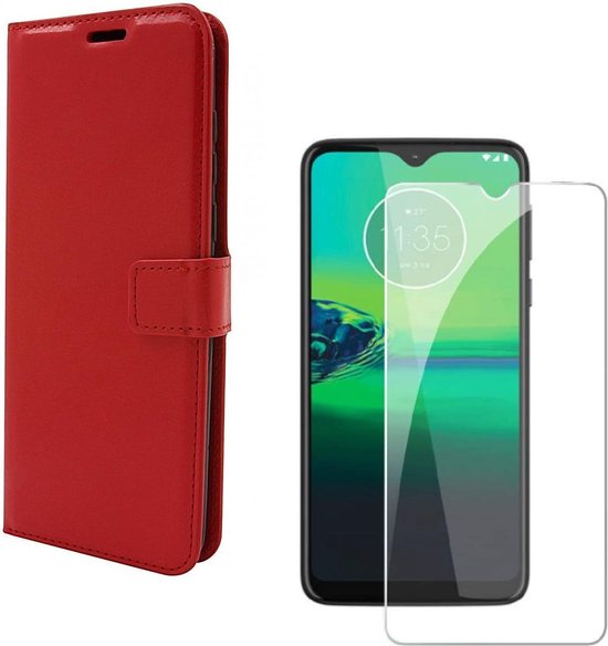 Motorola Moto G8 Plus Hoesjes – Portemonnee Hoes – Pasjeshouder – 2x Screenprotector – Rood-Ilumina Benelux