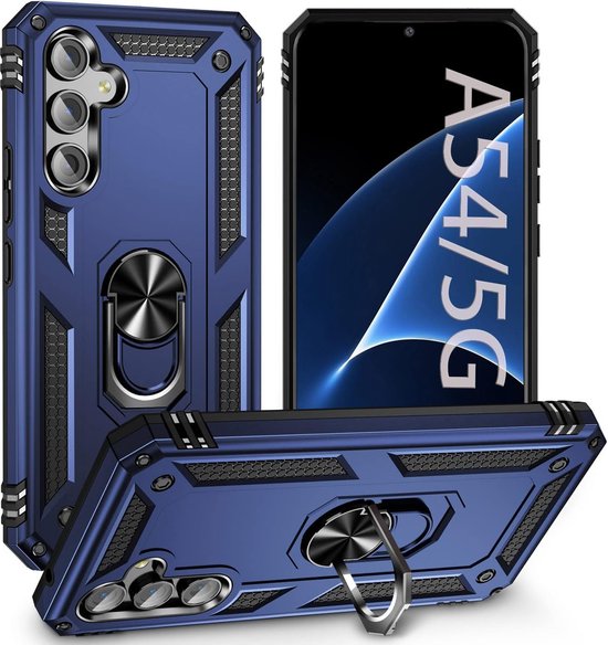 Samsung Galaxy A54 Hoesjes – Anti-Shock Hybride Backcover – Ringhouder – Armor Bescherming – Blauw-Ilumina Benelux