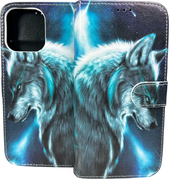 Xiaomi Redmi 10C Hoesjes – Portemonnee Book Case – Pasjeshouder – Magneetsluiting – Wolf Print-Ilumina Benelux