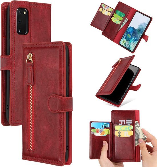 Samsung Galaxy S21 FE Hoesjes – Vintage Portemonnee Hoes – Pasjeshouder – Magneetsluiting – Rood-Ilumina Benelux