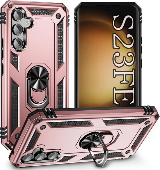 Samsung Galaxy S23 FE Hoesjes – Anti-Shock Hybride Ring Armor Backcover – Schokbestendig – Roségoud-Ilumina Benelux