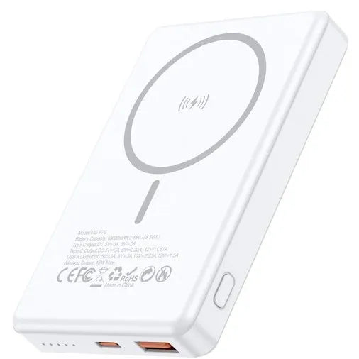 10000mAh Powerbank MagSafe – 15W Draadloos Opladen – Wit – Magnetische Powerbank – USB-C Snelladen-Ilumina Benelux