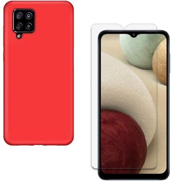 Samsung Galaxy A12 Hoesjes – Liquid Siliconen Backcover – Soft Touch – Flexibel – Rood + Screenprotector-Ilumina Benelux