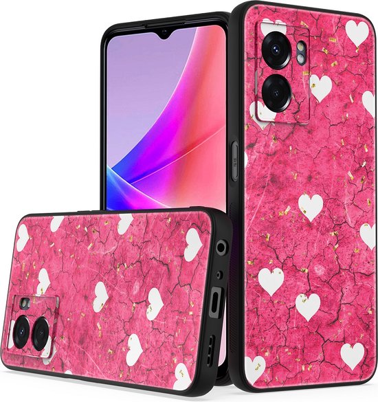 Oppo A57/A57s Hoesjes – Siliconen Backcover – Print Roze Hartjes – Schokbestendig – Roze-Ilumina Benelux