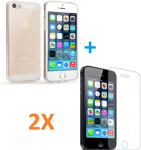 iPhone 5C Hoesjes – Transparante Soft TPU Siliconen Backcover – Inclusief 2x Gehard Glas Screenprotector – Anti-kras-Ilumina Benelux