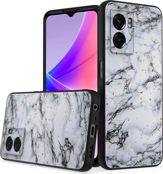 Oppo A57/A57s Hoesjes – Siliconen Backcover – Marmer Print – Wit-Ilumina Benelux