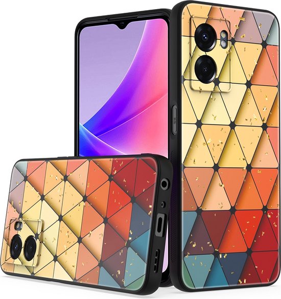 Oppo A77 5G Hoesjes – Siliconen Backcover – Marmer Triangle Print – Schokbestendig-Ilumina Benelux