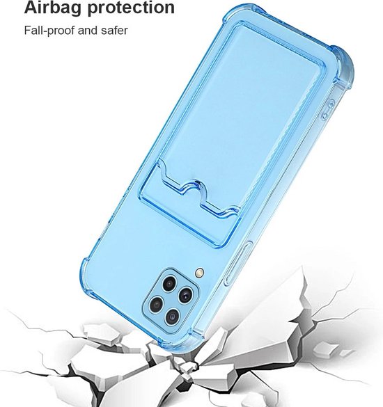 Schokbestendig TPU Hoes Kaarthouder Geschikt voor: Samsung Galaxy A12 - Blauw - Hoesje met Pasjeshouder