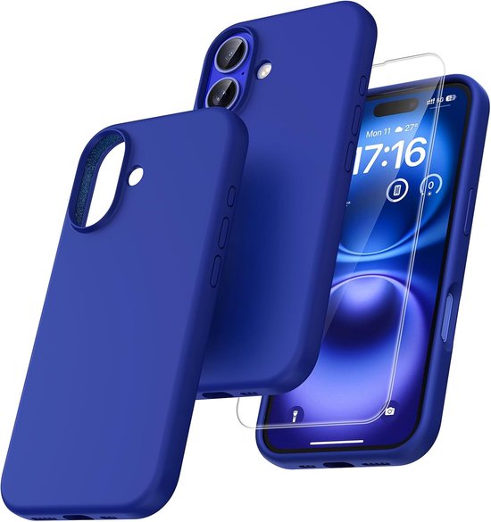 iPhone 16 Hoesjes – Liquid Siliconen Backcover + TPU – Flexibel & Schokbestendig – Inclusief Screenprotector – Kobaltblauw-Ilumina Benelux