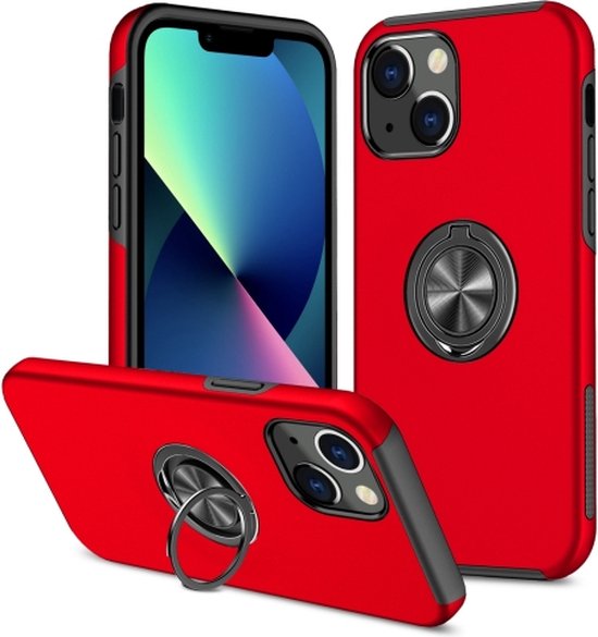 iPhone 14 Hoesjes – Backcover met Vingerring – Magneet – Anti-drop – Rood-Ilumina Benelux