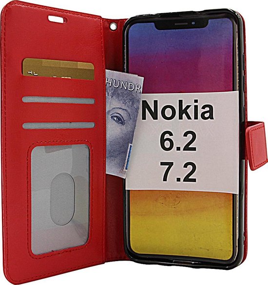 Nokia 7.2 Hoesjes – Bookcase Portemonnee Hoes – Pasjeshouder – Magneetsluiting – Rood-Ilumina Benelux