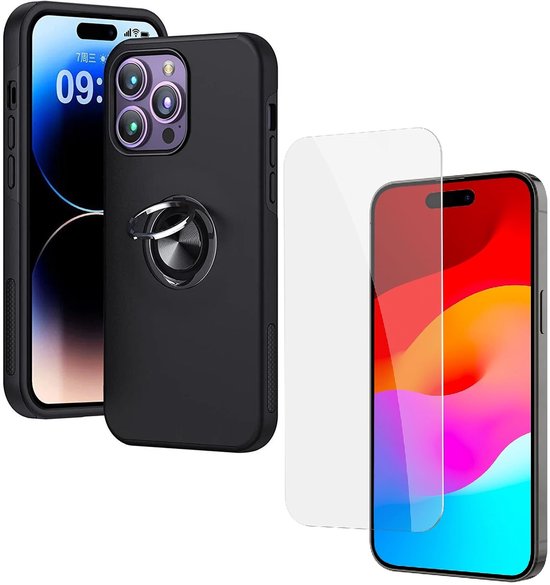 iPhone 16 Pro Max Hoesjes – Shockproof Backcover – Inclusief Gehard Glas Screenprotector – Zwart-Ilumina Benelux
