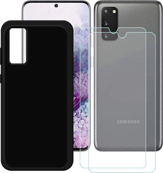 Samsung Galaxy S20 Plus Hoesjes – Siliconen Backcover – 2x Screenprotector Gehard Glas – Anti Kras – Zwart-Ilumina Benelux