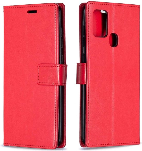 Samsung Galaxy A21s Hoesjes – Portemonnee Bookcase – Magneetsluiting – 2x Gehard Glas Screenprotector – Rood-Ilumina Benelux