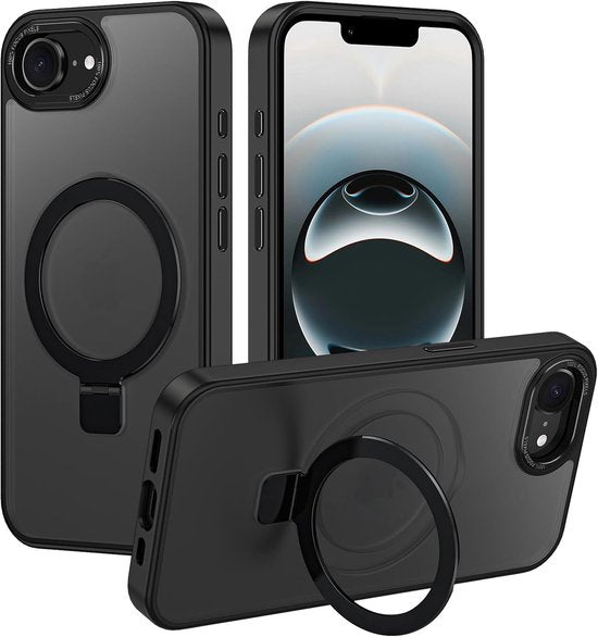 iPhone 16E Hoesjes – MagSafe Backcover met Standaard – Schokbestendig – Zwart-Ilumina Benelux