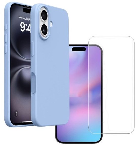 iPhone 17 Hoesjes – Liquid Silicone Backcover – Soft Touch – Inclusief 2x Screenprotector – Haze Blauw-Ilumina Benelux