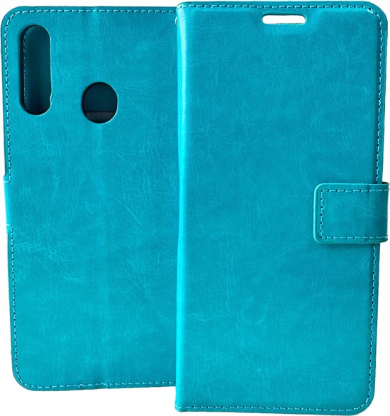 Samsung Galaxy A20S Hoesjes – Bookcase Portemonneehoes – Pasjeshouder – Magneetsluiting – Turquoise-Ilumina Benelux