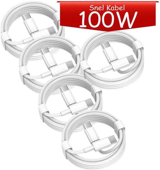 USB-C kabel – Geschikt voor iPhone 15/16, iPad Pro, Samsung & MacBook – 100W snelladen – 2 meter – Wit-USB-Kabels-Ilumina Benelux