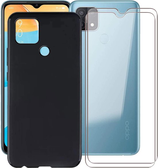 Oppo A15/A15s Hoesjes – Siliconen Backcover – Inclusief 2x Screenprotector Gehard Glas – Anti-kras – Zwart-Ilumina Benelux