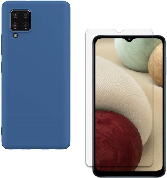 Liquid Silicone hoesje Geschikt voor: Samsung Galaxy A12 Soft Touch Flexible - Blauw Azuur + 1x Screenprotector