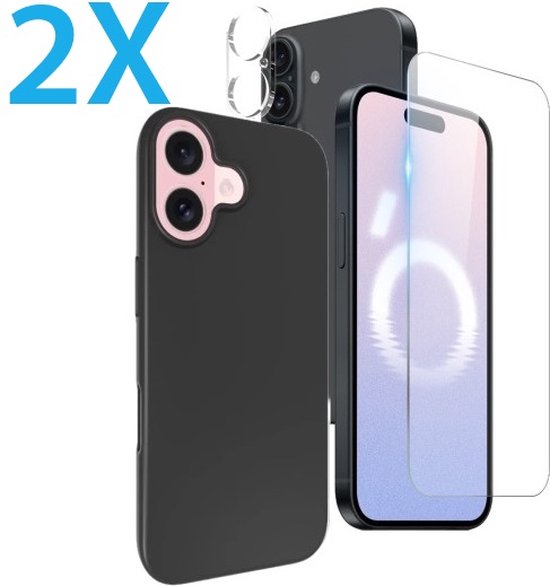 iPhone 16 Hoesjes – Siliconen Backcover – Inclusief 2x Screenprotector Gehard Glas – 2x Camera Lens Protector – Zwart-Ilumina Benelux