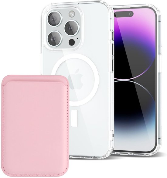 iPhone 14 Pro Max Hoesjes – Anti-Shock Backcover met MagSafe – Magnetische Pasjeshouder – Lichtroze-Ilumina Benelux