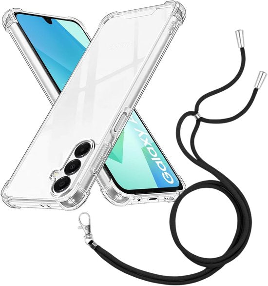 Samsung Galaxy A34 Hoesjes – Schokbestendige Backcover – Nekkoord Koord – Nekhanger – Zwart-Ilumina Benelux