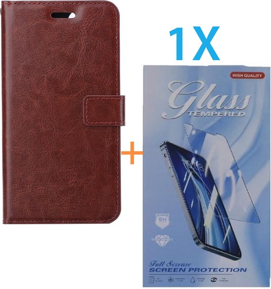 iPhone 16 Plus Hoesjes – Portemonnee Bookcase – Pasjeshouder – 1x Gehard Glas Screenprotector – Bruin-Ilumina Benelux