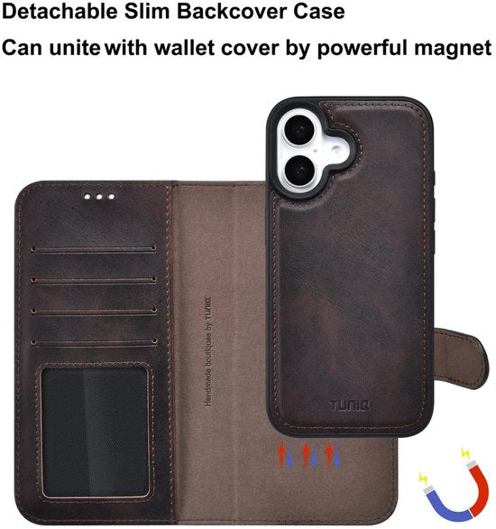 iPhone 16 Hoesjes – 2-in-1 Portemonnee Case – Magnetisch Afneembaar – Magneetsluiting – Bruin-Ilumina Benelux