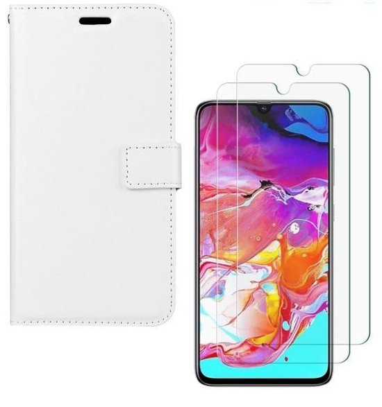 Samsung Galaxy A70/A70S Hoesjes – Portemonnee Hoes – Pasjeshouder – 2x Gehard Glas Screenprotector – Wit-Ilumina Benelux