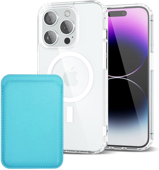 iPhone 14 Pro Max Hoesjes – Anti-Shock Backcover met MagSafe – Magnetische Pasjeshouder – Lichtblauw-Ilumina Benelux