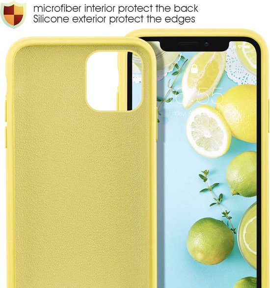 iPhone 12 Hoesjes – Siliconen Backcover + Screenprotector – Gehard Glas – Anti-kras – Geel-Ilumina Benelux
