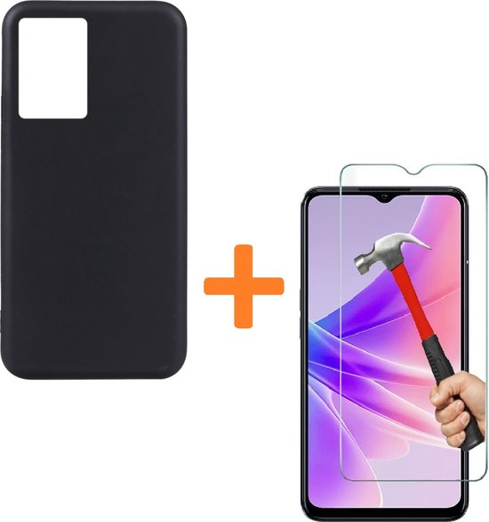 Oppo A77 5G Hoesjes – TPU Siliconen Backcover – Soft Case – Incl. Gehard Glas Screenprotector – Zwart-Ilumina Benelux