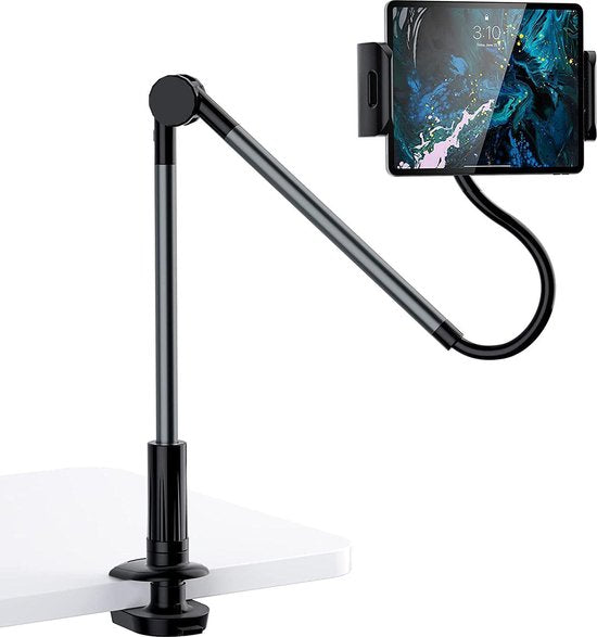 Opvouwbare Tablet Houder - Lange Zwanenhals Tablet Stand Mount Clip voor Bed, Gym, Bureau, Tafel, Keuken, Kantoor, Lazy Arm 360° Rotatie Beugel Klem, Compatibel met Alle Apparaten (4,7-11inch)