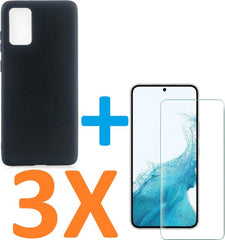 Silicone hoesje zwart met 3 Pack Screenprotector Glas Geschikt voor: Samsung Galaxy S22 Plus