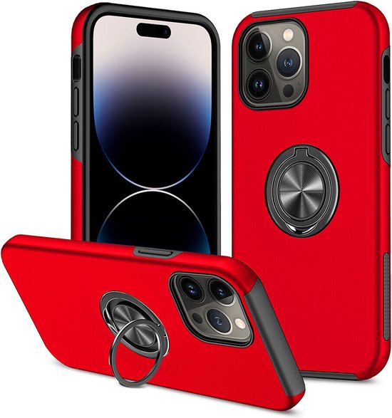 iPhone 13 Pro Hoesjes – Backcover met Vingerring – Magneet – Anti-drop – Rood-Ilumina Benelux