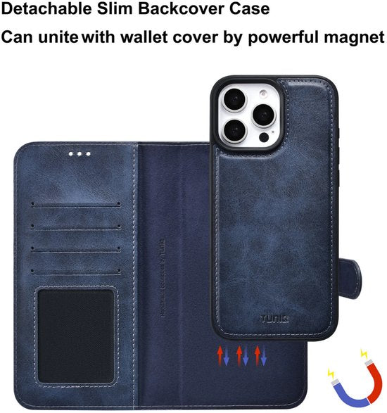 iPhone 16 Pro Hoesjes – 2in1 Portemonnee Case – Magnetisch Afneembaar – Pasjeshouder – Blauw-Ilumina Benelux