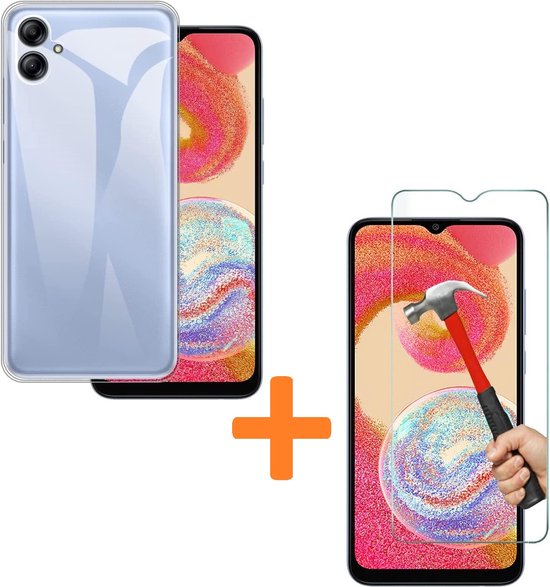 Samsung Galaxy A04e Hoesjes – Transparante Siliconen Backcover – Inclusief 2x Screenprotector Gehard Glas – Anti-kras-Ilumina Benelux