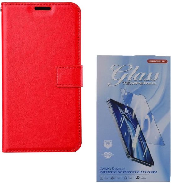 Samsung Galaxy S23 Hoesjes – Portemonnee Bookcase – Magneetsluiting – 2x Gehard Glas Screenprotector – Rood
