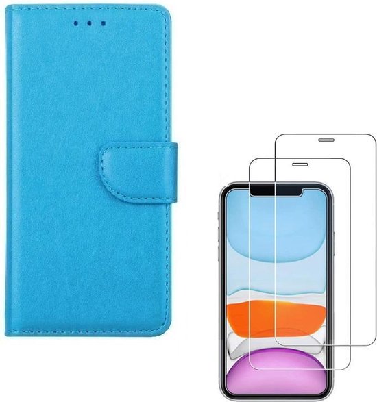 iPhone 11 Hoesjes – Bookcase Portemonnee – Magneetsluiting – 2x Gehard Glas Screenprotector – Turquoise-Ilumina Benelux