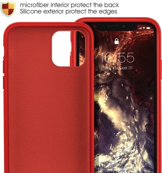 iPhone 11 Pro Hoesjes – Siliconen Backcover – Inclusief Screenprotector Gehard Glas – Rood-Ilumina Benelux