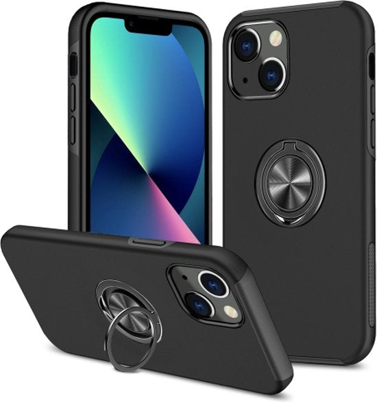 iPhone 14 Hoesjes – Backcover met Vingerring – Magneet – Anti-drop – Zwart-Ilumina Benelux
