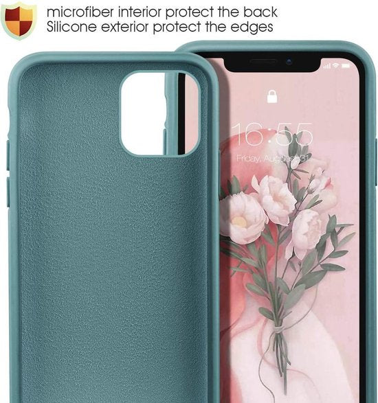 iPhone 12 Pro Hoesjes – Siliconen Backcover – Inclusief Screenprotector Gehard Glas – Pine Groen-Ilumina Benelux