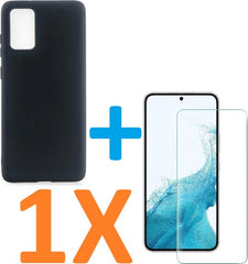 Silicone hoesje zwart met 1 Pack Screenprotector Glas Geschikt voor: Samsung Galaxy S22 Plus