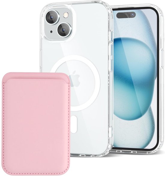 iPhone 15 Plus Hoesjes – Anti-Shock Backcover – MagSafe – Magnetische Pasjeshouder – Lichtroze-Ilumina Benelux
