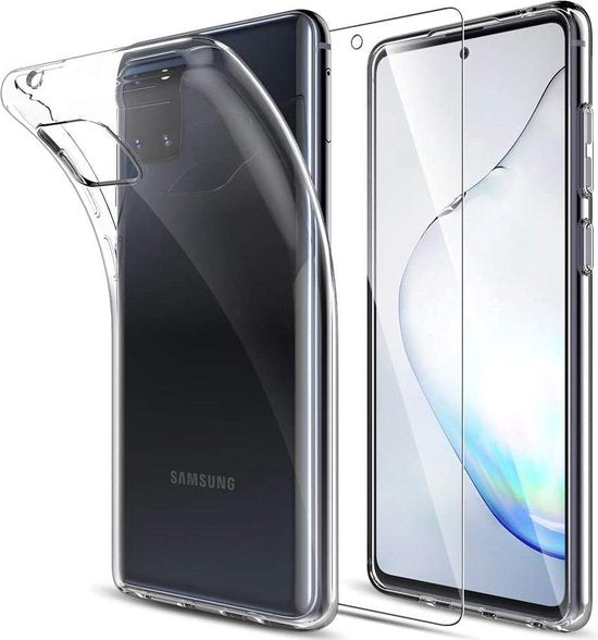 Silicone hoesje Transparant met 2 Pack Screenprotector Glas Geschikt voor: Samsung Galaxy Note 10 Lite